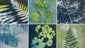 gelli plate printing of leaves and flowers