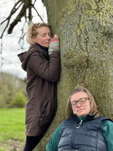 people relaxing mindful meditation under a tree